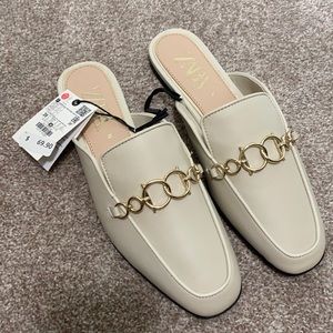 Zara tan/cream leather mules (with tags) Never Used